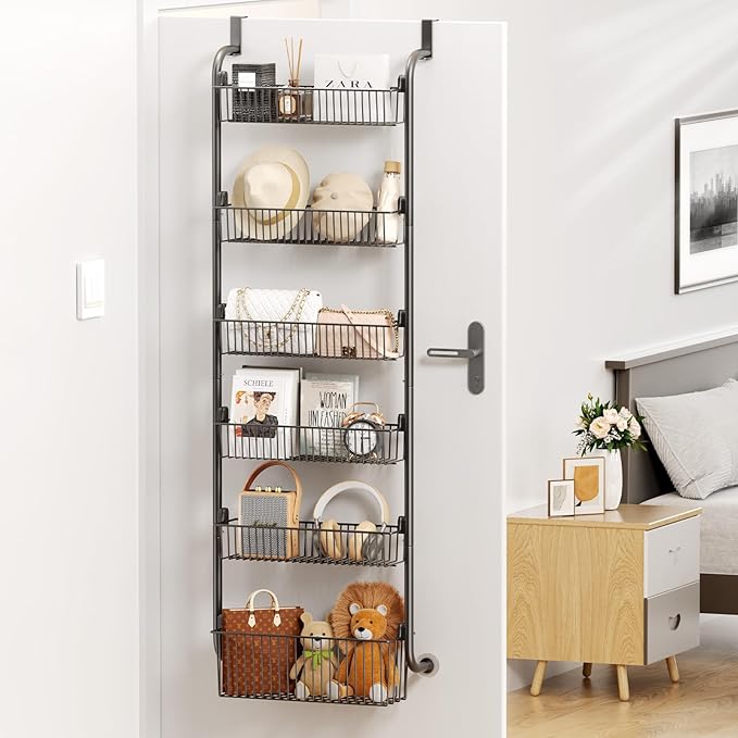 Over The Door Pantry Organizer, 6-Tier Pantry Door Organizers and Storage, Metal Over The Door Organizer, Pantry Door Organizer for Kitchen, D6 x W17 x H60 inch, Black
