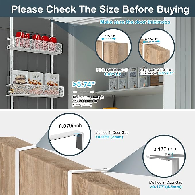 Over the Door Pantry Organizer - 6-Tier Mesh Basket Hanging & Wall Mounted Pantry Door Organizer, Over the Door Spice Rack with Adjustable Hooks for Kitchen, Bathroom, Bedroom, Storage Room (White)
