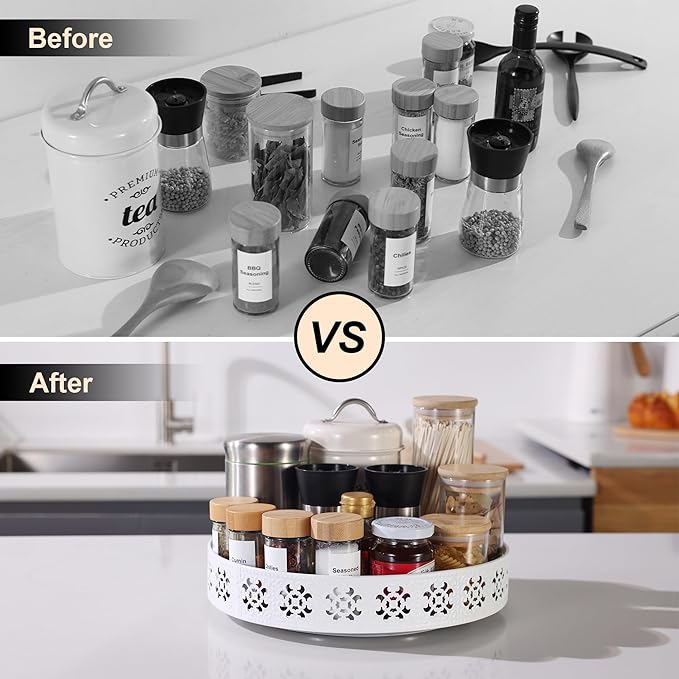 LEMIKKLE 11” Refrigerator Lazy Susan Organizer for Cabinet Countertop, rotating storage rack for kitchen, Turntable Spice Rack Organizer for Kitchen Bathroom Bedroom Pantry Vanity (White 11")