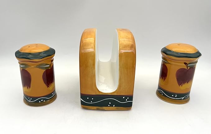 Country Apple Salt and Pepper Shaker with Napkin Holder, Kitchen Décor