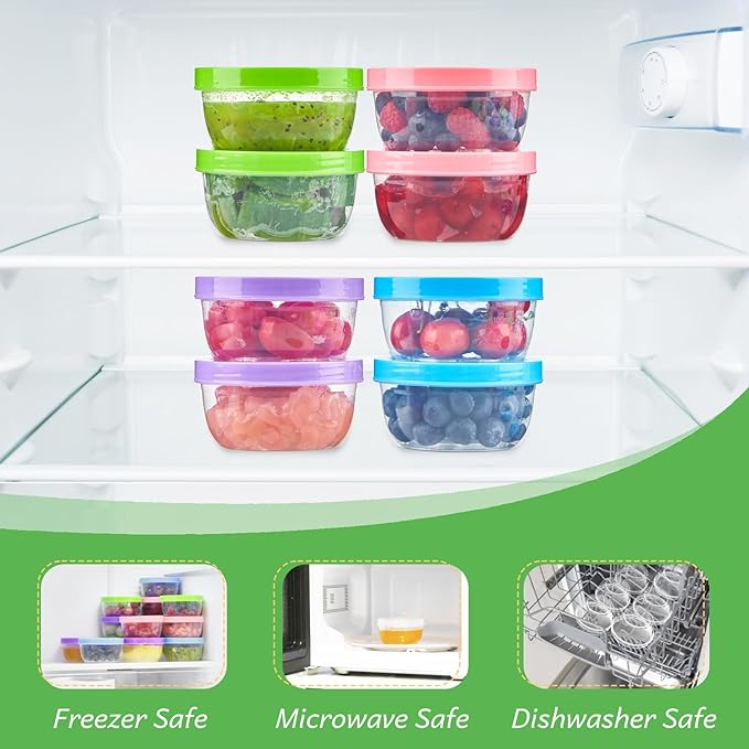 Zezzxu 5 oz Small Freezer Storage Containers with Screw Lids, 12 Pack Reusable Plastic Food Jars Stackable Deli Containers (Microwave & Freezer Safe)