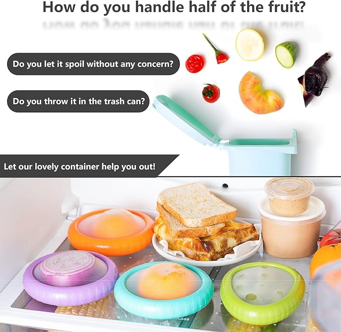 Avocado Saver & Onion Storage – 4-Pack Reusable Produce Containers for Fridge – Help Reduce Food Waste Keepers for Tomato, Garlic, Lemon, and Cut Fruits