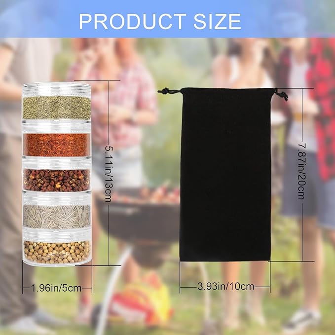 2 Sets 5 Layers Clear Portable Travel Spice Jars, Multi Camping Spice Containers with Organizer Bag, Stackable Spice Salt and Pepper Set for Outdoor Cooking, Camping, Traveling, Barbecuing