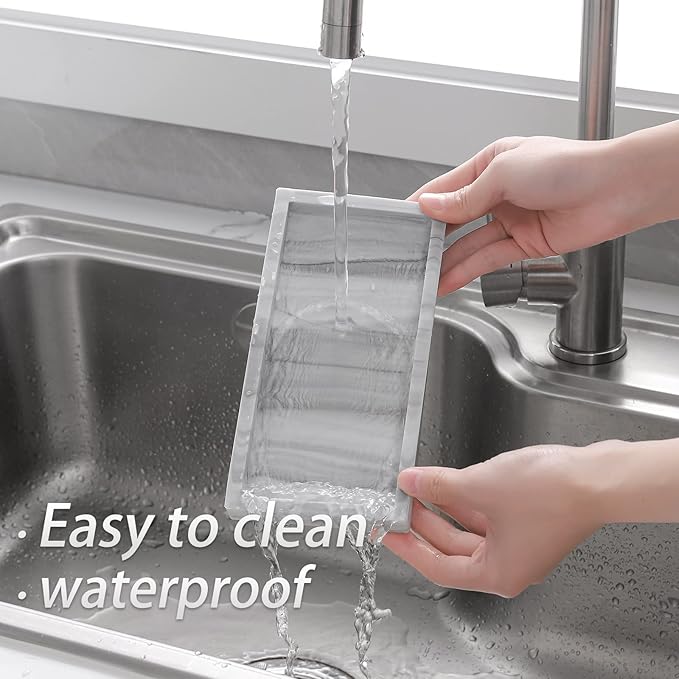 Small Bathroom Vanity Silicone Tray for Counter, Rectangle Dish Soap and Sponge Holder for Kitchen Sink, Perfume Organizer for Dresser, Marble Grey