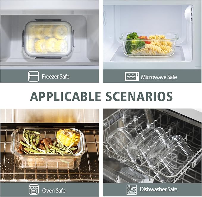 Glass Food Storage Containers with Lids,20 Pieces Glass Storage Container sets,Meal Prep Container,Airtight Glass Lunch Containers,Leakproof,BPA Free(10 lids & 10 Containers)