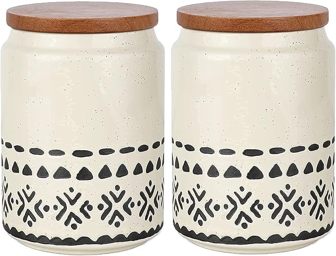 2 Pack Ceramic Coffee Canisters Set, 29 FL OZ (850 ml), Super Airtight Wooden Lid, Starry-Sky Bohemian Style, Sturdy for Dishwasher, Kitchen Food Storage Jar for Coffee Bean Sugar Tea Spices