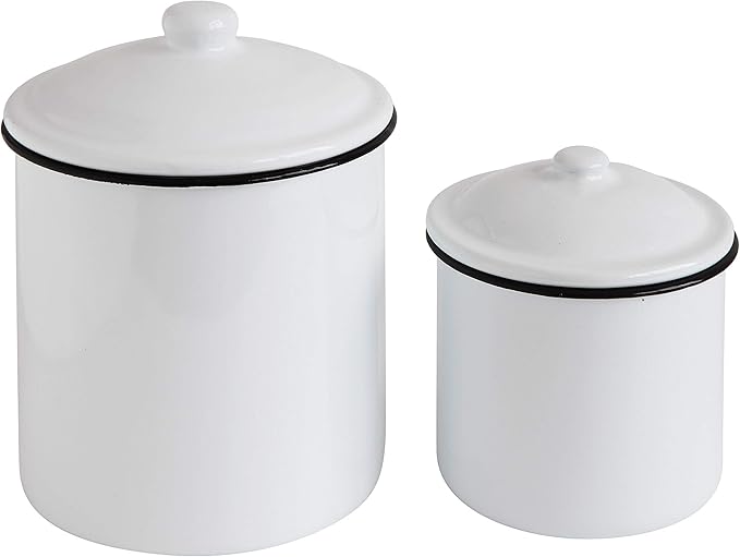 Creative Co-Op Set of 2 White Enameled Canisters with Lids
