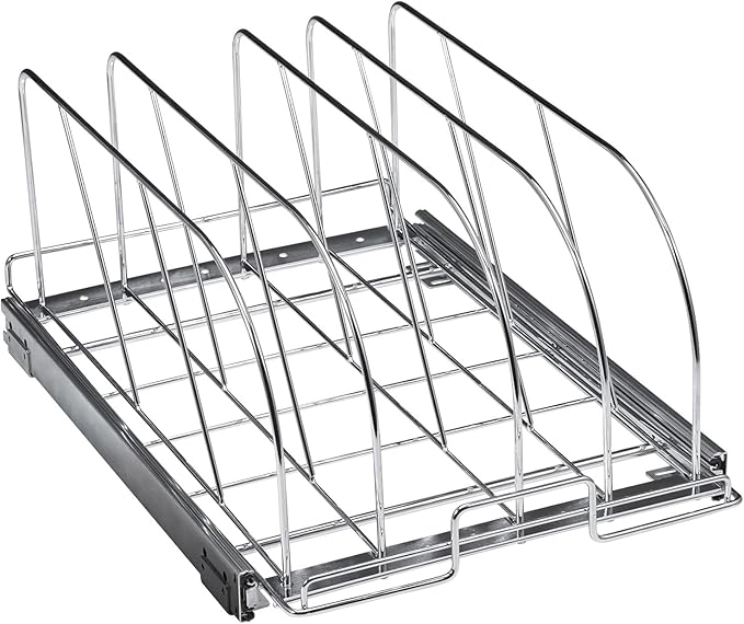 VEVOR Pan and Pot Rack, Expandable Pull Out Under Cabinet Organizer, Cookie Sheet Baking Pans tray Organization, Adjustable Wire Dividers, Steel Lid Holder for Kitchen Cabinet & Pantry Storage, 13.8"W
