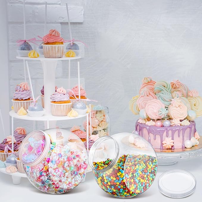 2 Pcs Plastic Candy Jar with Lid 192 oz/ 1.5 Gallon Large Slanted Storage Jar Clear Food Storage Canisters for Cookies Jelly Beans Snacks Candy Buffet Indoor Outdoor Wedding (White)