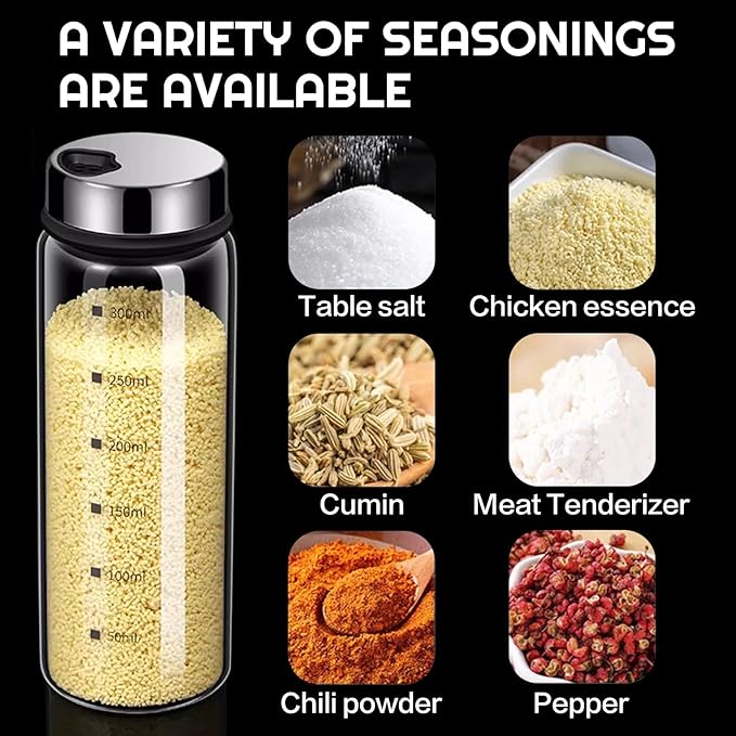 2 Piece 4-Neck SeasoningShakers Moisture Resistant Seasoning Shakers Glass Seasoning Shakers, Salt andPepper ShakerswithAdjustablePour Holes - For Seasoning,Picnics (2 x 450ml Large Spice Bottles)