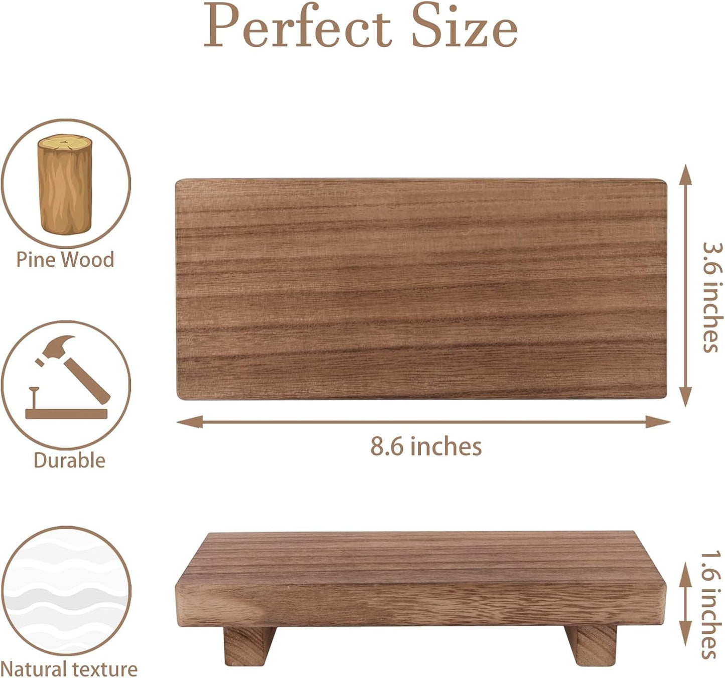 Small Wood Tray Pedestal Stand Farmhouse Bathroom Decor Decorative Wooden Riser Kitchen Soap Dish Holder for Vanity, Counter, Sink, Brown
