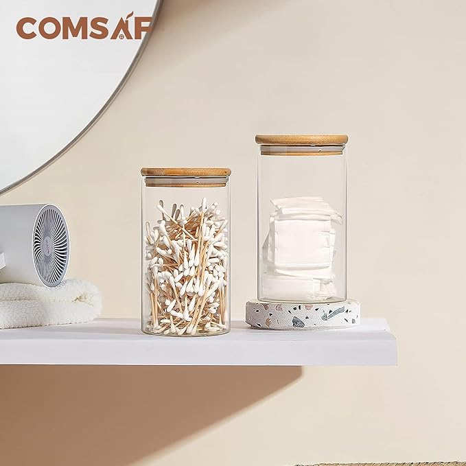 ComSaf Glass Jar with Airtight Lid (102 oz/41 oz), Glass Food Storage Container with Bamboo Lid, Clear Glass Food Canister Set of 2 for Dry food like Rice, Sugar, Flour, Pasta, Cereal, Beans, Nuts