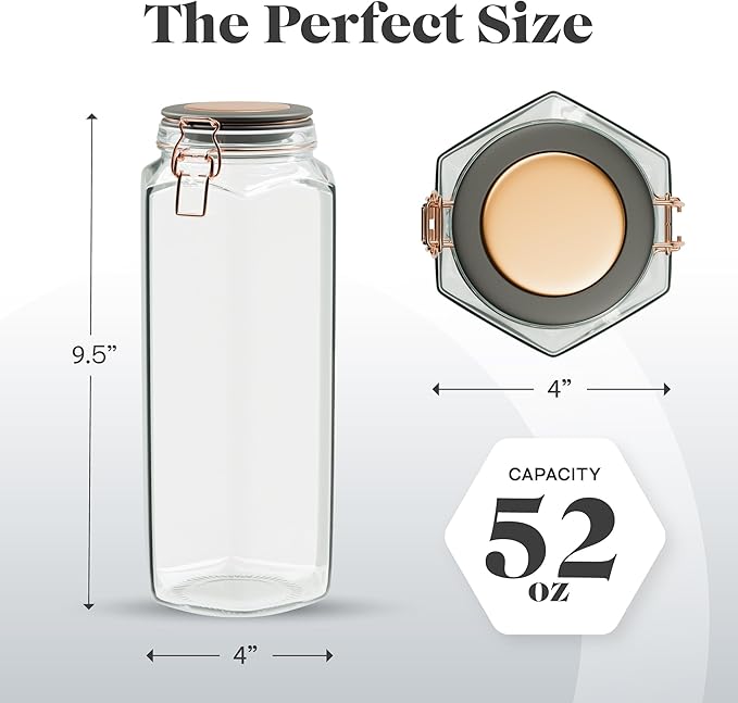 Amici Home Adler Hermetic Preserving Glass Canister | Set of 2 | Glass Kitchen Jar for Cookies, Coffee Beans, Flour & Sugar | Kitchen and Pantry Organization | 52 Ounces