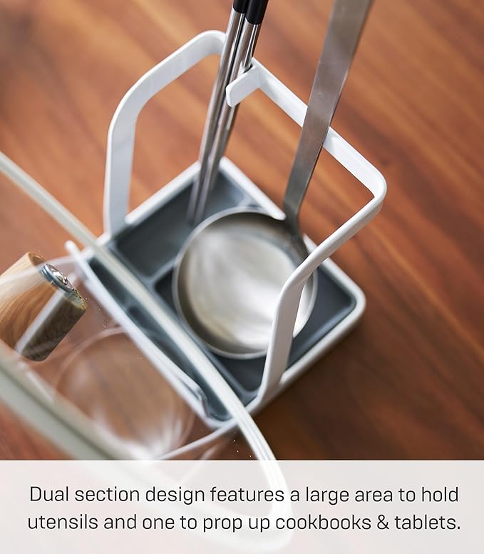 Yamazaki Home Tower Lid & Ladle Stand - Large, Kitchen Stand For Utensils, Lids, And Cookbooks, Heat-Resistant Kitchen Stand - Steel