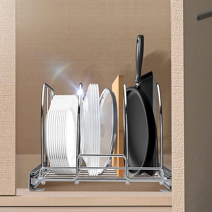 VEVOR Pan and Pot Rack, Expandable Pull Out Under Cabinet Organizer, Cookie Sheet Baking Pans tray Organization, Adjustable Wire Dividers, Steel Lid Holder for Kitchen Cabinet & Pantry Storage, 11.7"W