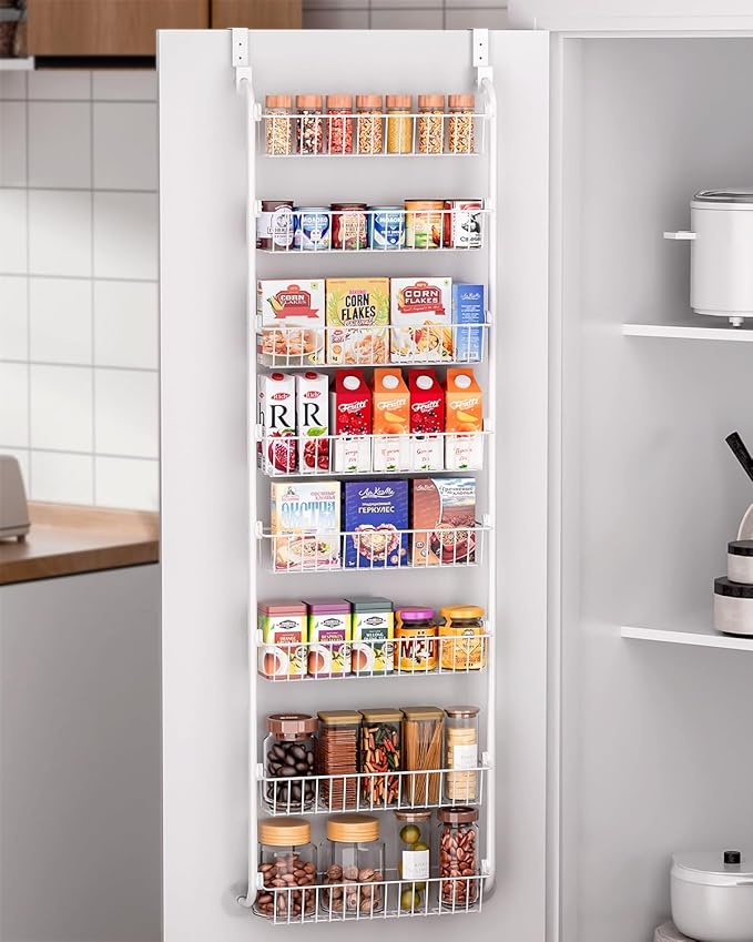 LAMU Over The Door Pantry Organizers and Storage, 8-Tier Hanging Spice Rack, Home & Kitchen Storage Shelves for Cabinet, Large Capacity Seasoning Organizer, Laundry Room Organization, White