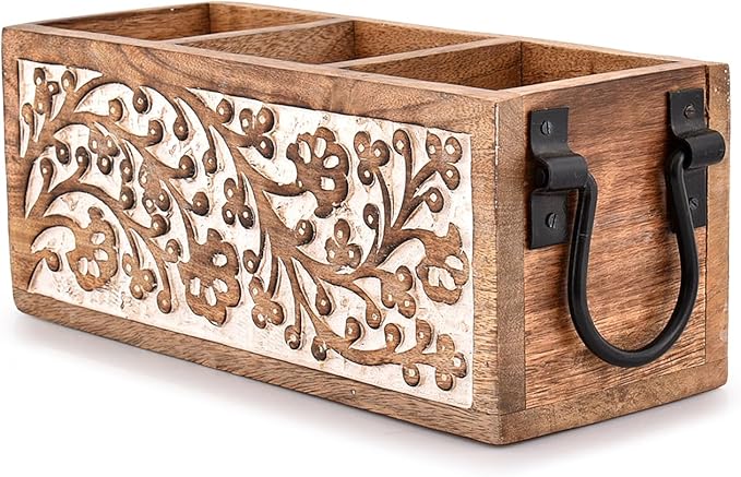 Mango Wood Utensil Drawer Organizer, Silverware Tray Organizer, Kitchen Drawer Organizer for Flatware Cutlery (11" x 4" x 4.5")