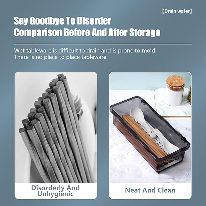 SUNSHNO 3PCS Flatware Tray with Lid and Drainer, Tableware Utensil and Cutlery Drawer Organizer with Lid Covered Silverware Tray to Keeps Your Cutlery Organized and Protected