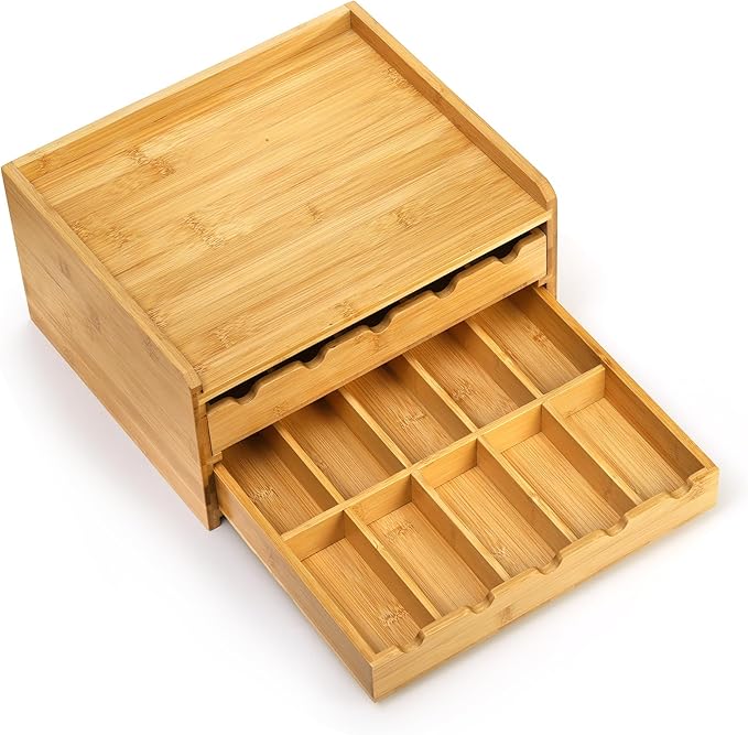 Jucoan Bamboo Spice Rack Organizer, 2-Tier Pull Out Spice Seasoning Shelf Holder 20-Bottles Seasoning Spices Jars Organizer for Kitchen Countertop Cabinet No Assembly Required