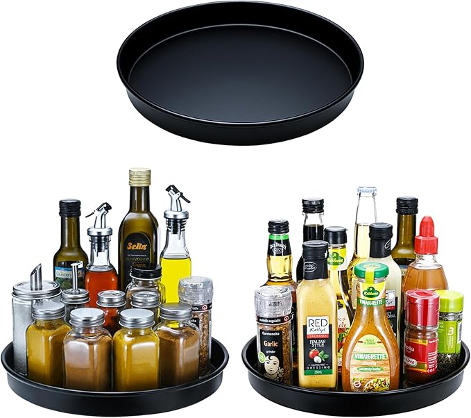 Amolliar Lazy Susan Organizer, Non-Skid Rotating Metal Turntable for Cabinet, Kitchen, Fridge, Pantry Storage, Vanity, Bathroom, Spice Rack for Condiment Organizer, Farmhouse Decor, 10" 3 Pack Black