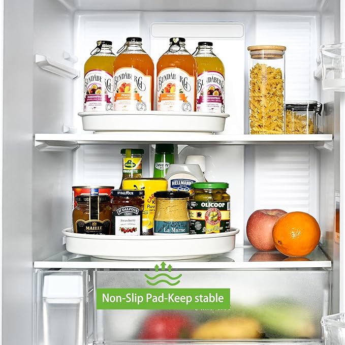 Amolliar Lazy Susan Turntable Organizer, White 10" 2 Pack, Non-Skid Metal Rotating Spice Rack for Kitchen, Fridge, Cabinet, Countertop, Vanity, Pantry Storage, Farmhouse Decor, Under Sink Organizer