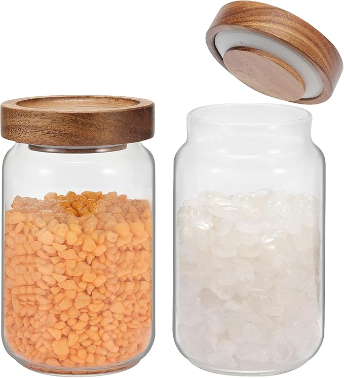 Small Glass Jar with Lids Mini Glass Bottle Glass Storage Canister Borosilicate Glass Containers for Spice Ground Nut Pasta Sugar Candy Tea (6.7oz(200ml)-2 PACK