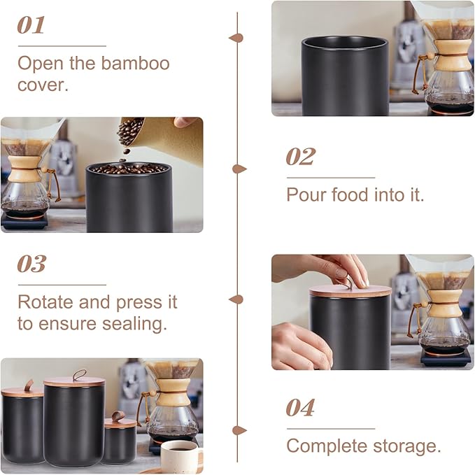 Black CanistersSets for the Kitchen, Tea Coffee Sugar Canister Set,Coffee Canisters with Airtight Lids,White Canisters Set of 3,Food Flour Storage Containers