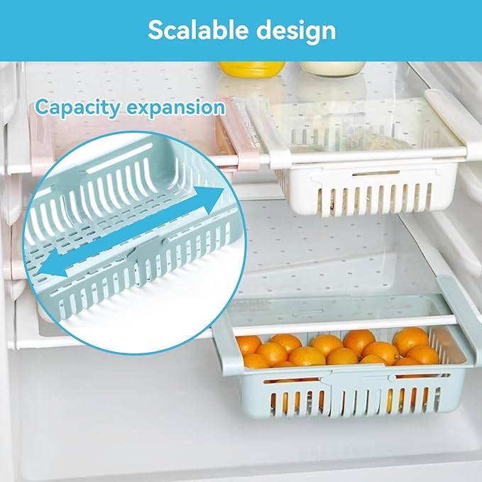2PCS Refrigerator Drawer, Fridge Drawer Organizer Pull out Storage Drawer Under Shelf Drawer Refrigerator Organizer Bin for Egg Fruit Vegetable(Blue)