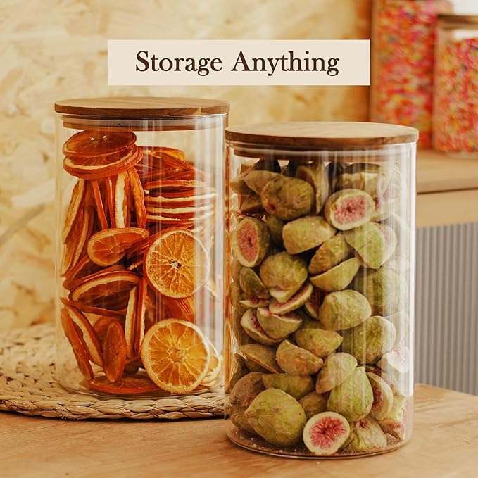 Labina Glass Storage Container Airtight Food Jars Kitchen Canister with Wood Lids, 121 Oz Wide Mouth Pantry Organization Glass Jar for Flour, Sugar, Cookie, Spagetti, Nuts and Candy