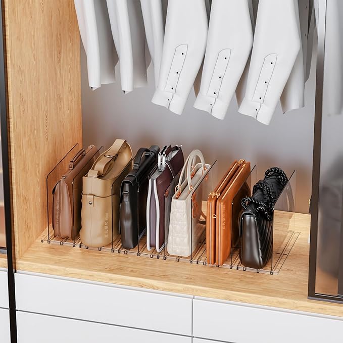 Yieach 4 Pack Acrylic Clear Shelf Dividers for Closet Organization -Suitable for Wire Shelves,Cupboard- Bag,Purse Dividers and Handbag Organizer,Vertical Shelf Separators in Closet for Sweater,T Shirt