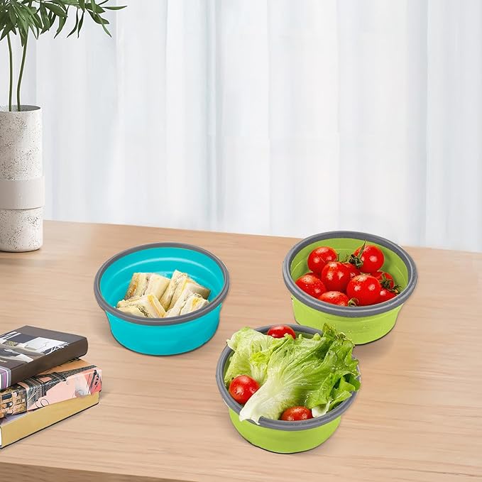 2 Pcs Collapsible Bowls with Lids, Foldable Meal Prep Containers Reusable, Silicone Food Storage Containers, Camper Must Haves Rv Camping Accessories for Travel Trailers, Microwave and Freezer Safe