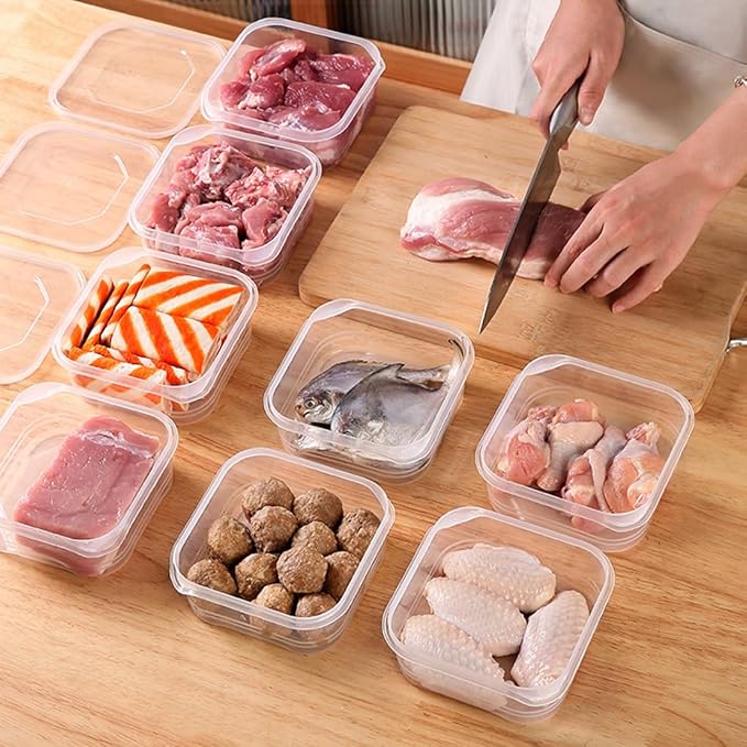 Food Storage Containers with Lids, Plastic Fridge Organizer Clear Bins, 350ml Sealed Food Containers, Reusable Takeaway Kitchen Freezer Storage Boxes, 10pcs