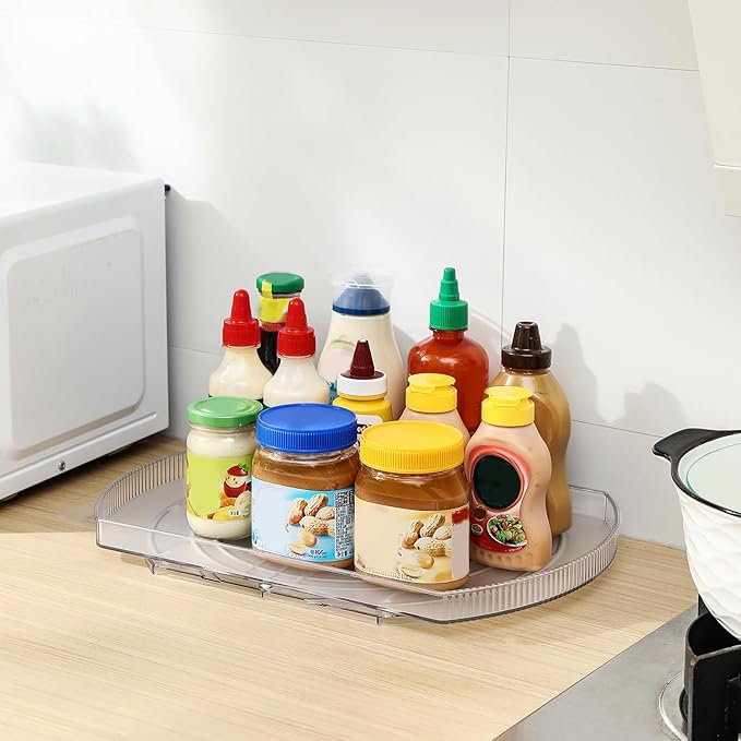 Lazy Susan Turntable Organizer for Large Refrigerator, 360° Rotate Fridge Organizers and Storage, 16.54 Inches Rectangle Lazy Susan Organizer for Fridge, Cabinet, Pantry