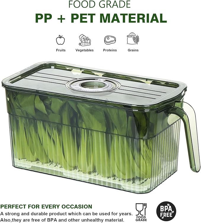 Loobuu 2Pack Stackable Food Storage Produce Saver Containers for Refrigerator, Berry Keeper Boxes for Fridge with Removable Drain Tray Keep Fresh for Vegetables/Fruit/Meat/Salad- 10.23'' x5.4'' x5.2''