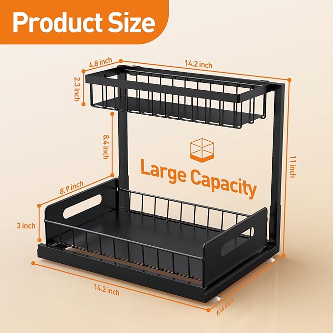 Under Sink Organizer 1 Pack,Pull Out Cabinet Organizer Shelf,Kitchen Bathroom Organizers and Storage with Sliding Drawer,Storage Shelves,Storage and organization for Home,Laundry Room,RV,Pantry,Spice