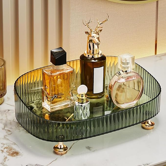 Vanity Tray Perfume Organizer – Acrylic Bathroom Tray,Countertop Storage Decor Trays for Dresser,Makeup Skincare Cosmetic Organization (Green)
