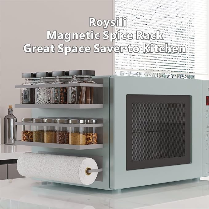 Magnetic Spice Rack For Refrigerator Magnetic Fridge Shelf For Kitchen Grey 4 Pack With Magnetic Paper Towel Holder