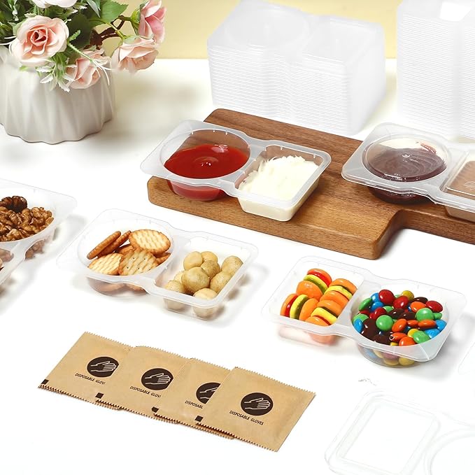 10 Pack Leak-Proof Dual Compartment Containers with Lids, Reusable Sauce Cups for Dips, Condiments, Snacks, Salads – Ideal for Catering, Parties & Takeout