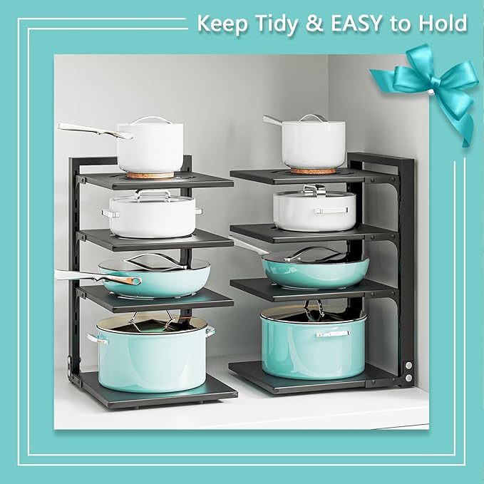 Pan Organizer for Under Cabinet, Kitchen Cabinet Organizer with 3 Adjustable Shelves, Pot and Pan Organizer, Pan Organizers and Storage Solution, Easy Assembly and Space-Saving for Homeowners