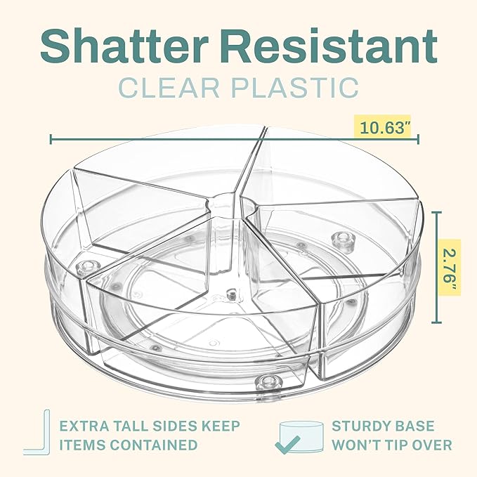 Home Intuition Round Plastic Lazy Susan Turntable Food Storage Container for Kitchen (5 Removable Bin, 1 Pack)
