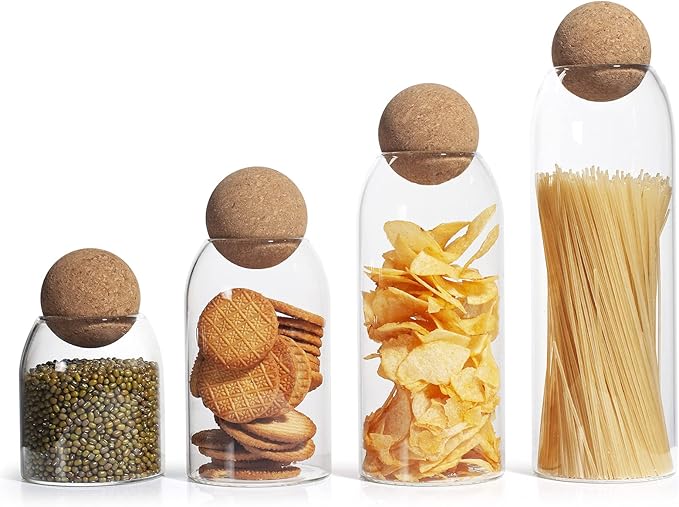 Glass Jars with Cork Lids, Candy Jar with Lid, Coffee jar for Counter, Cookie Jar with Airtight Lids, Clear Glass Jar for Candy, Tea, Coffee Bean, Sugar, Spices, Apothecary etc (700ml/24oz)