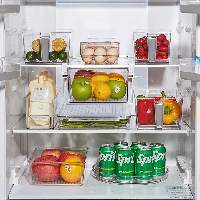 vacane 2 Pack Clear Lazy Susan Organizer Non-Skid, Plastic 11" Lazy Susan Turntable for Cabinet Rotating Pantry Lazy Susan Cabinet Organizer, Storage Containers for Kitchen, Refrigerator