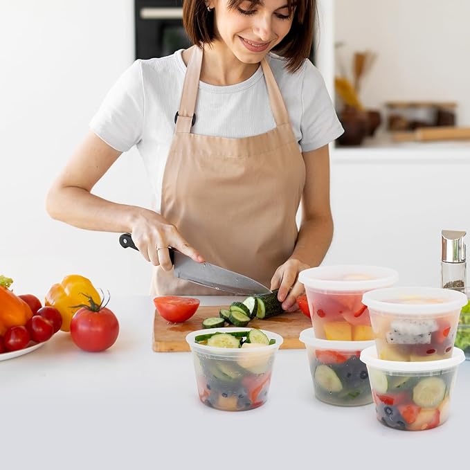 Deli Containers with Lids - 16 oz Plastic Food Storage Containers, 48 Sets - BPA Free, Microwave, Freezer & Dishwasher Safe