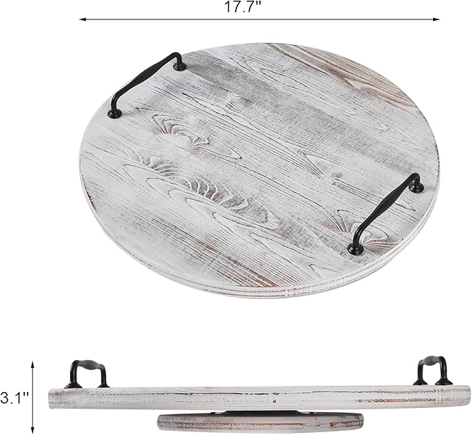 Wooden Lazy Susan for Table Turntable Organizer 18 Inch Large Lazy Susan Whitewashed Wood Serving Tray for Pantry Cabinet Countertop Round Spins Balanced Pine Spice Rack for Kitchen Essentials Storage