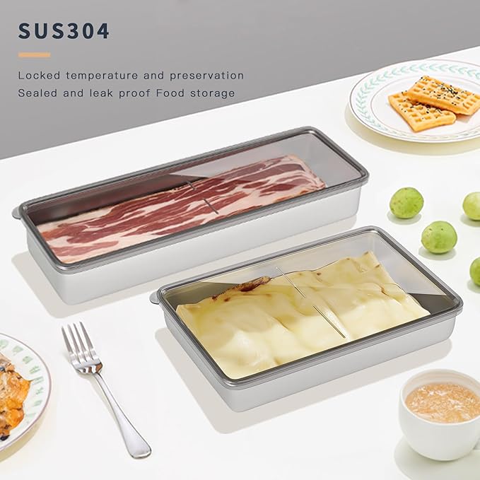4 Pcs Deli Containers with Lids, Bacon Container for Refrigerator, Fridge Organizer, Cheese Container for Fridge, Dishwasher Safe Long Deli Meat Storage Containers Fruit Tray with Lids