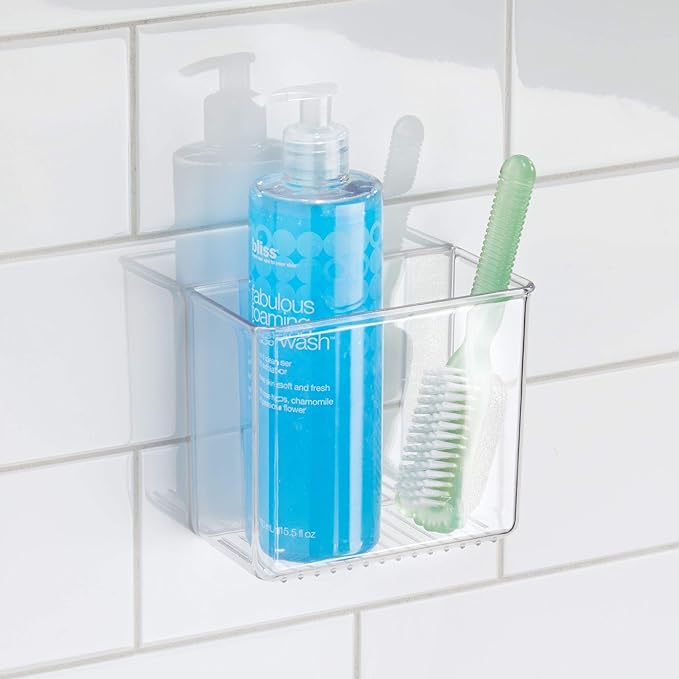 iDesign AFFIXX Plastic Wall Mount Organizer for Kitchen, Bathroom, Office, Bedroom, Garage, Craft Room, 3" x 6" x 5", Clear