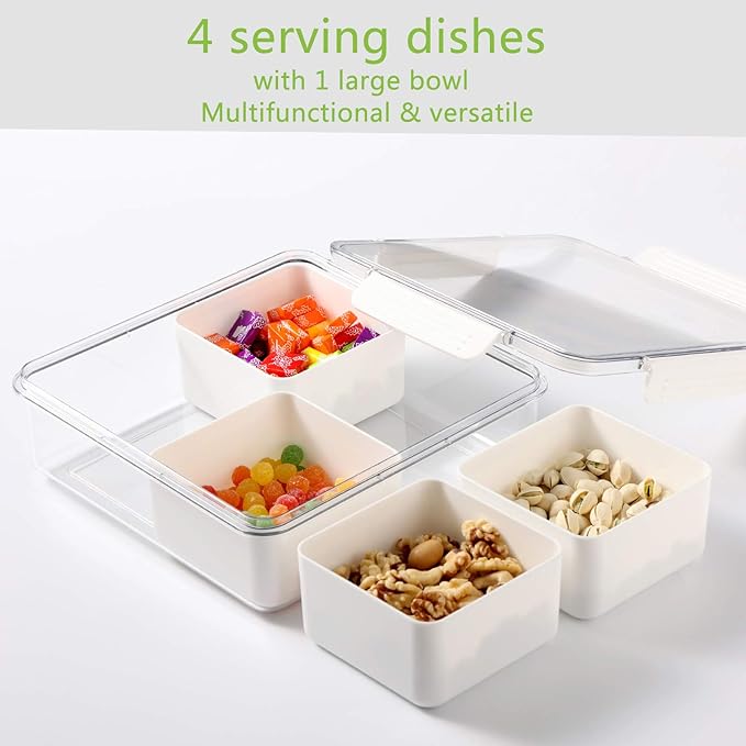 Fruit Storage Container with 4 Removable Compartments – Stackable Snackable Box Containers for Fresh Fruits, Veggies, Snacks, and Salads – Airtight Fridge Organizer for Home & On-the-Go Use