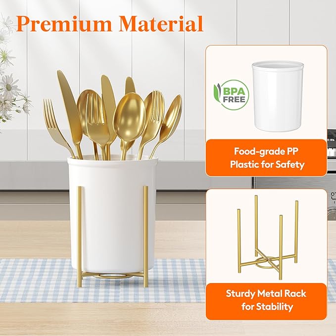 Lifewit 3-Pack Plastic Silverware Holder for Kitchen Countertop, Cutlery Flatware Caddy with Metal Brackets, Utensil Spoon Fork knives Organizer for Party Picnic, Gold