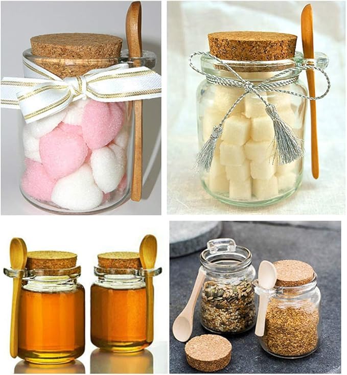 1Pcs 250ml/8.5oz Empty Clear Glass Jam Jar with Cork and Spoon Multipurpose Honey Candy Coffee Bath Salts Storage Canister Can Pot Tin Bottle Container Crock for Item Storage