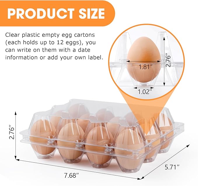 100 Pack Plastic Egg Cartons Cheap Bulk,1 Dozen Clear Empty Egg Cartons for Chicken Eggs 3x4 Grids,Reusable Egg Carton for Family, Chicken Farm, Markets Display